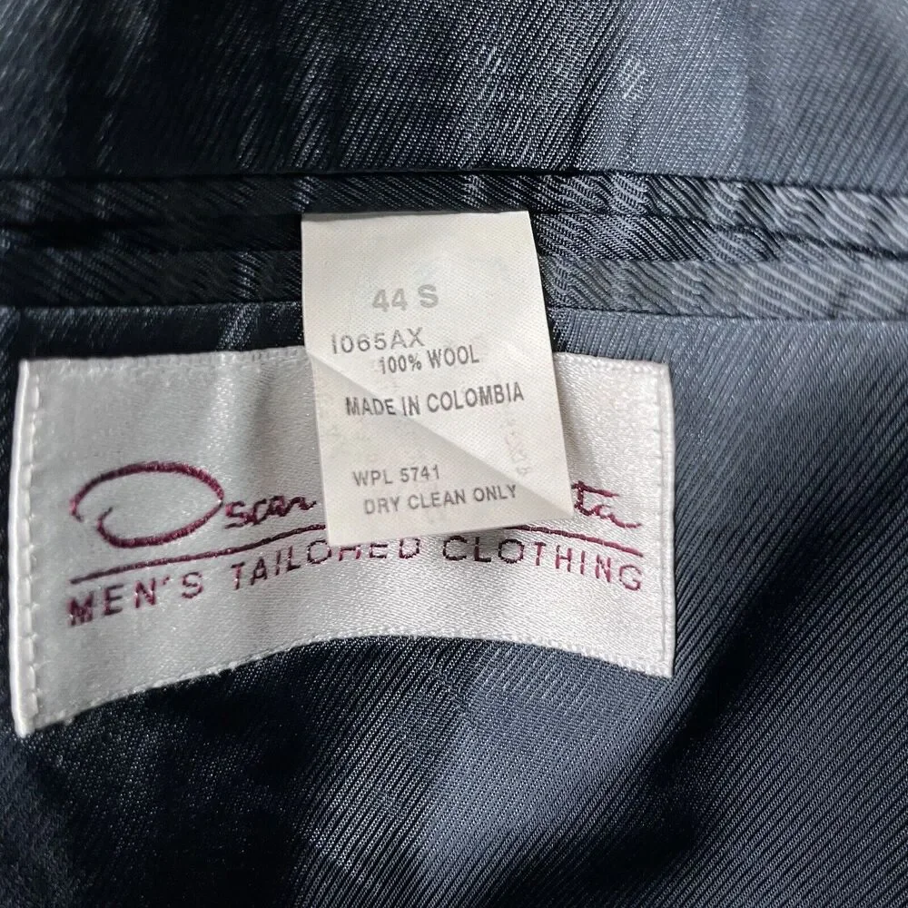 VINTAGE OSCAR DE LA RENTA Jacket‎ Men 44S Blue Blazer 100% Wool Sport Coat Lined